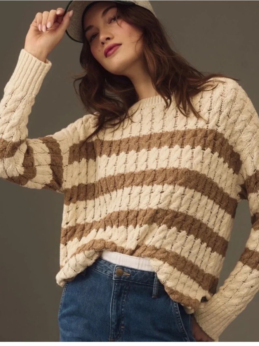 Anthropologie Pilcro Longline Stitch Sweater
Crewneck Cream Brown Neutral XSmall